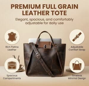 The Tannery Genuine Full Grain Leather Tote Bag for Women Dark Brown